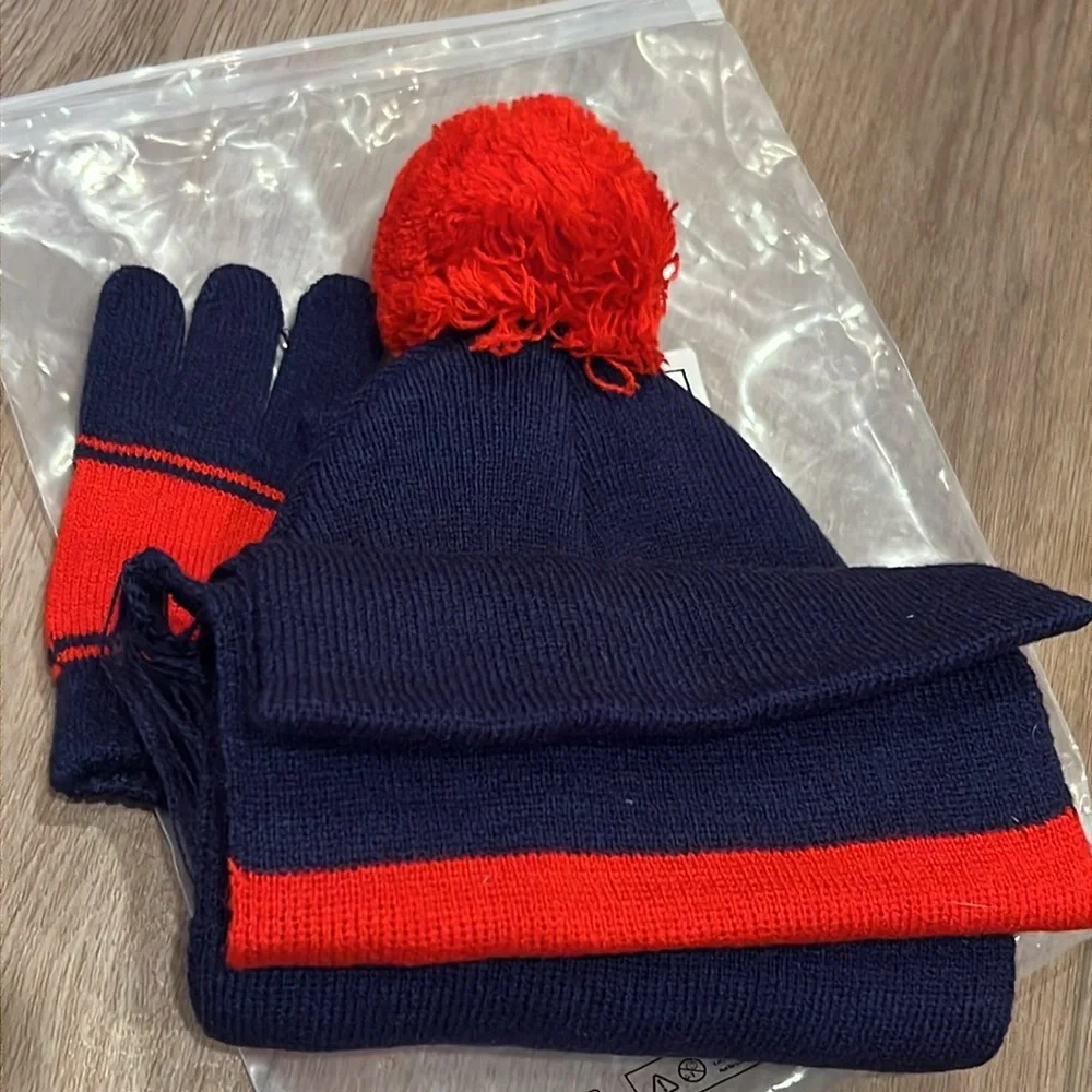 NWT Toddler Tuc Tuc Red and Navy Winter Hat, Gloves, and Scarf Set Red and Navy